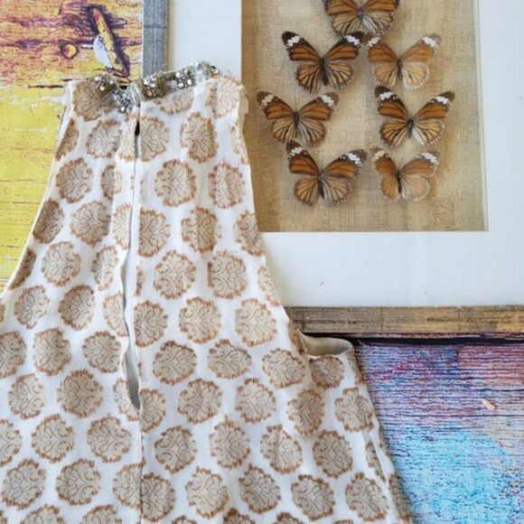 UO Kimchi Blue Chanderella Jacquard Embellished Beaded Metallic Peplum Top S - Picture 9 of 12